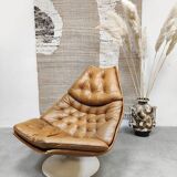 Dutch design Camel leather Artifort swivel chair vintage Geoffrey Harcourt