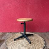 Adjustable industrial stool in metal & wood