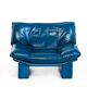 Vintage blue leather armchair and pouf by Nicoletti Salotti - Italy 80s