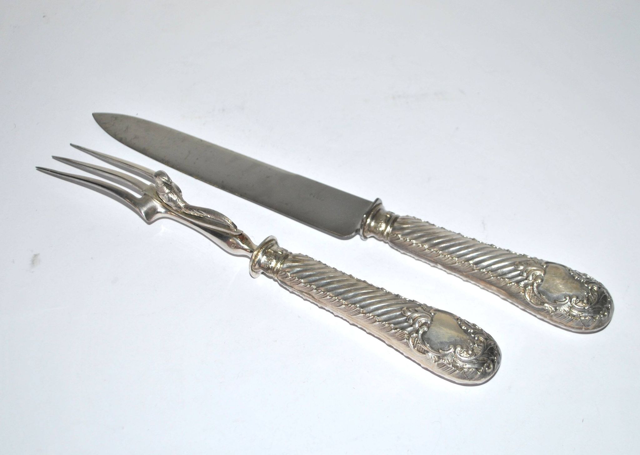 Rococo service cutlery in SILVER Minerve Armand Frenais 1900 Serving knife and fork