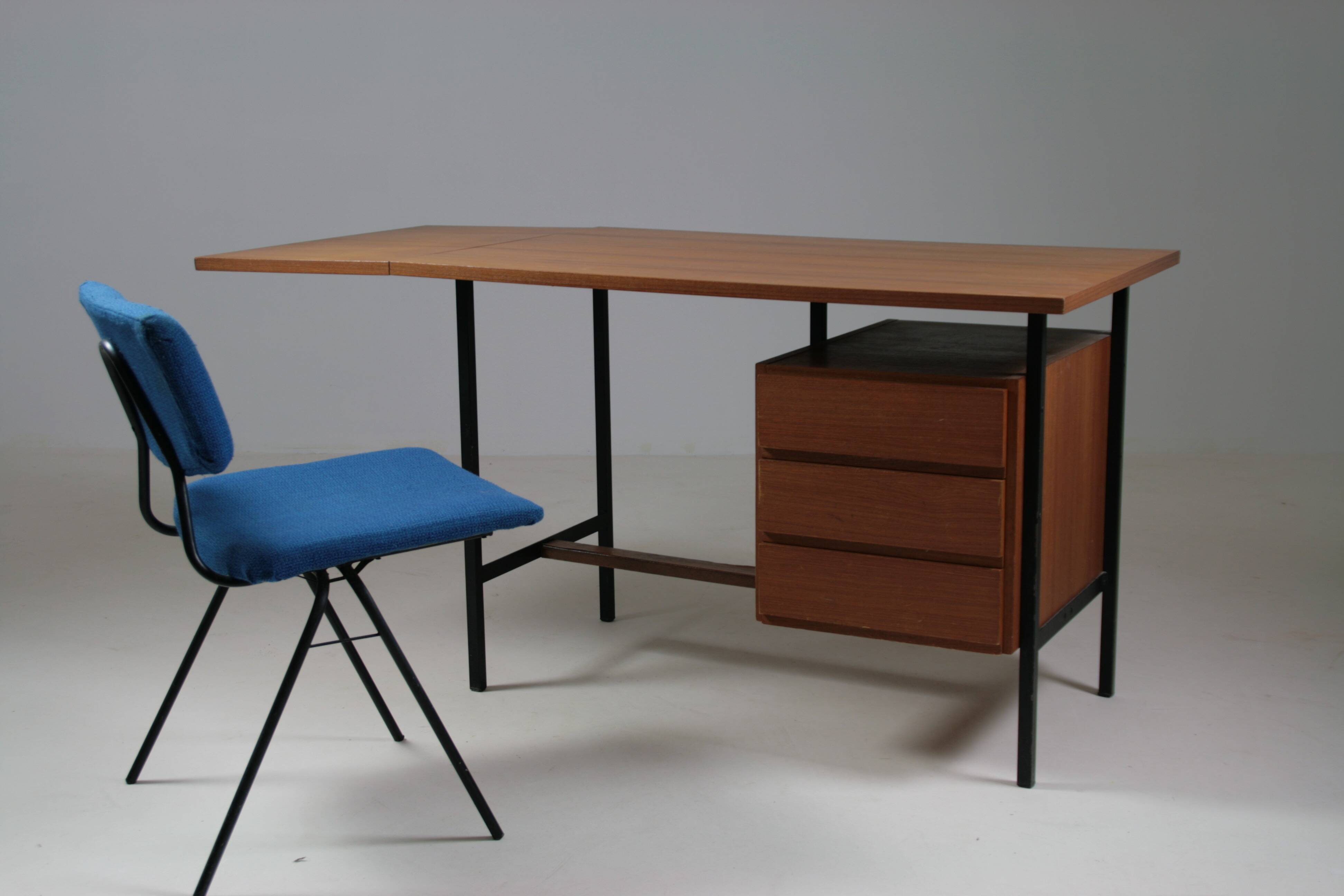 French modernist desk in wood and metal, 1950s