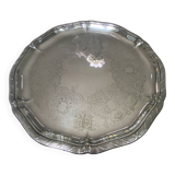 Chiseled serving tray with crossed ribbons in English silver-plated metal