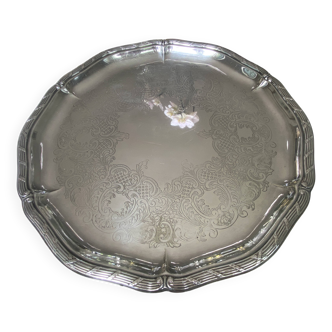 Chiseled serving tray with crossed ribbons in English silver-plated metal