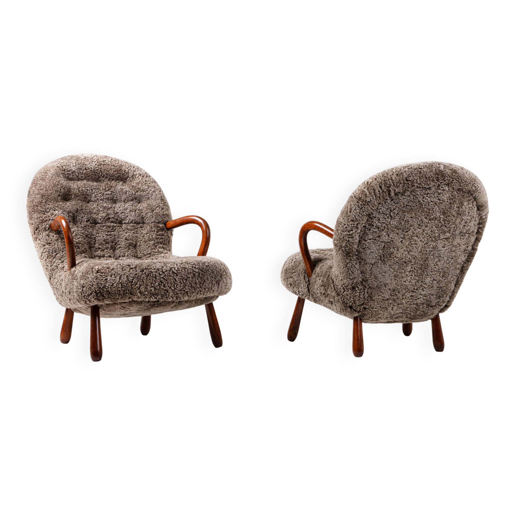 Rare pair of Clam chairs by Arnold Madsen for Madsen & Schubell, Denmark 1944