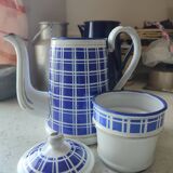 Cafetière ancienne BB Frères tôle émaillée  modèle Damier