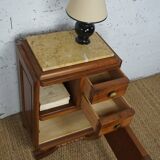 Art deco bedside table in solid wood and marble
