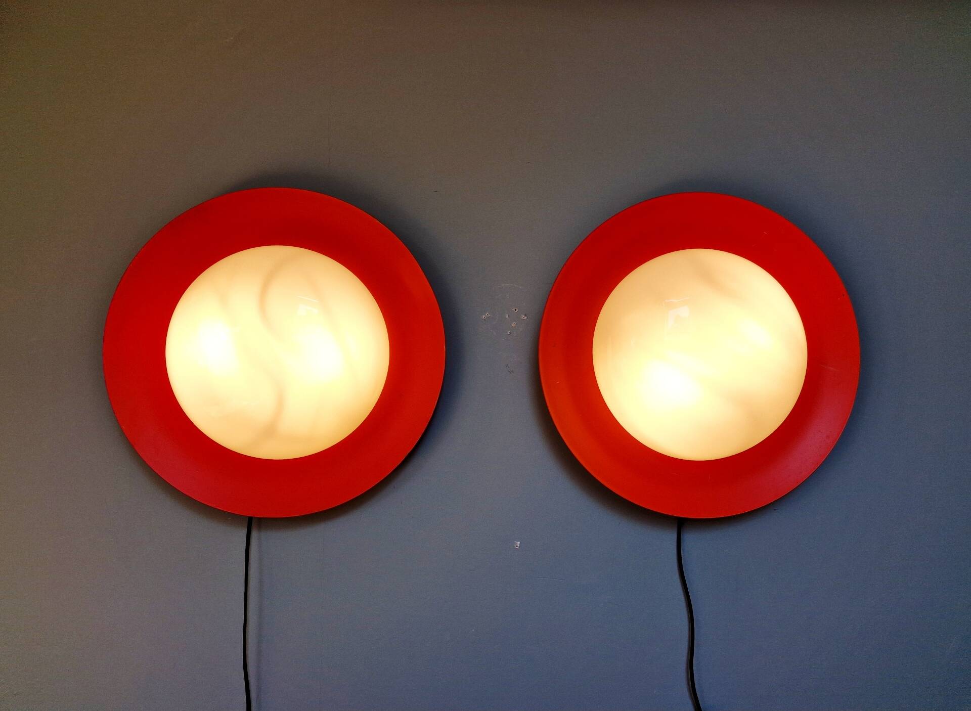 Pair of XXL orange Space Age wall sconces, 1960