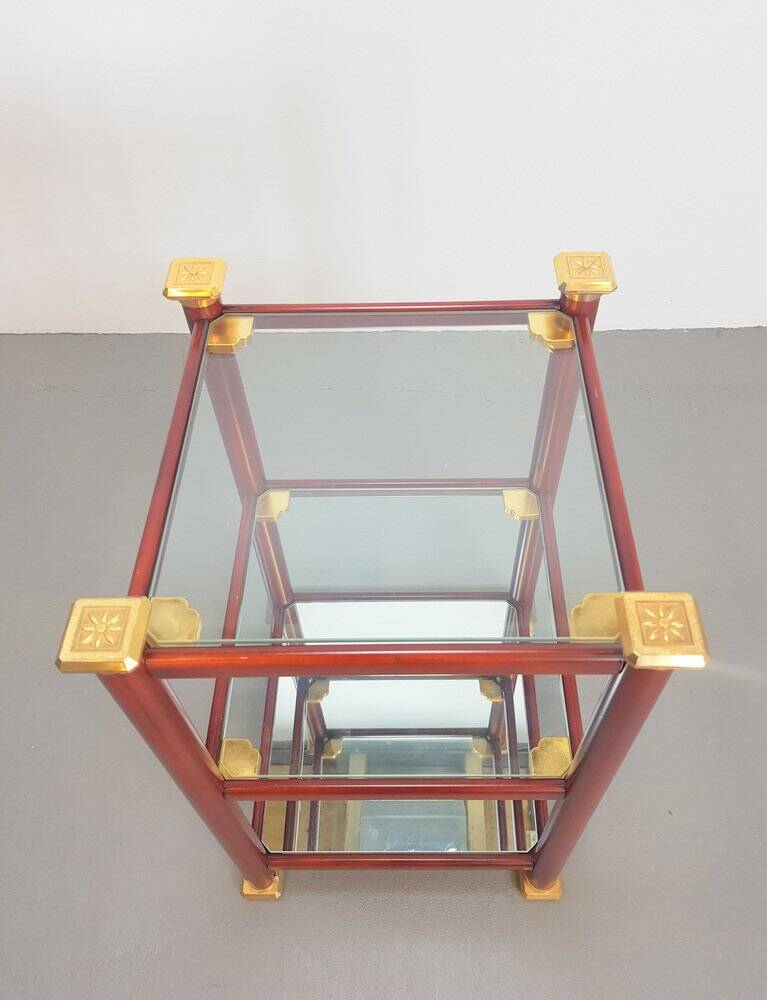 Table d'appoint Régence en laiton et verre miroir, années 1970