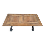 Table basse pieds fonte et plateau bois parquet