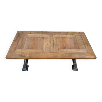 Table basse pieds fonte et plateau bois parquet