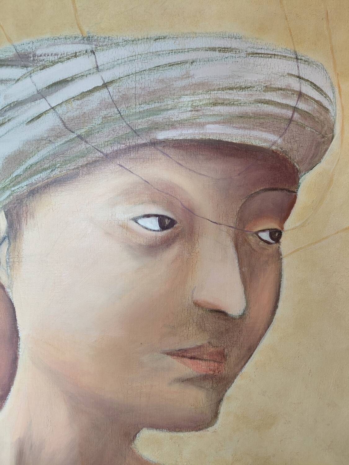 Grand Tableau Tempera (90x90) - Detail of Masaccio - signed F. Leblon
