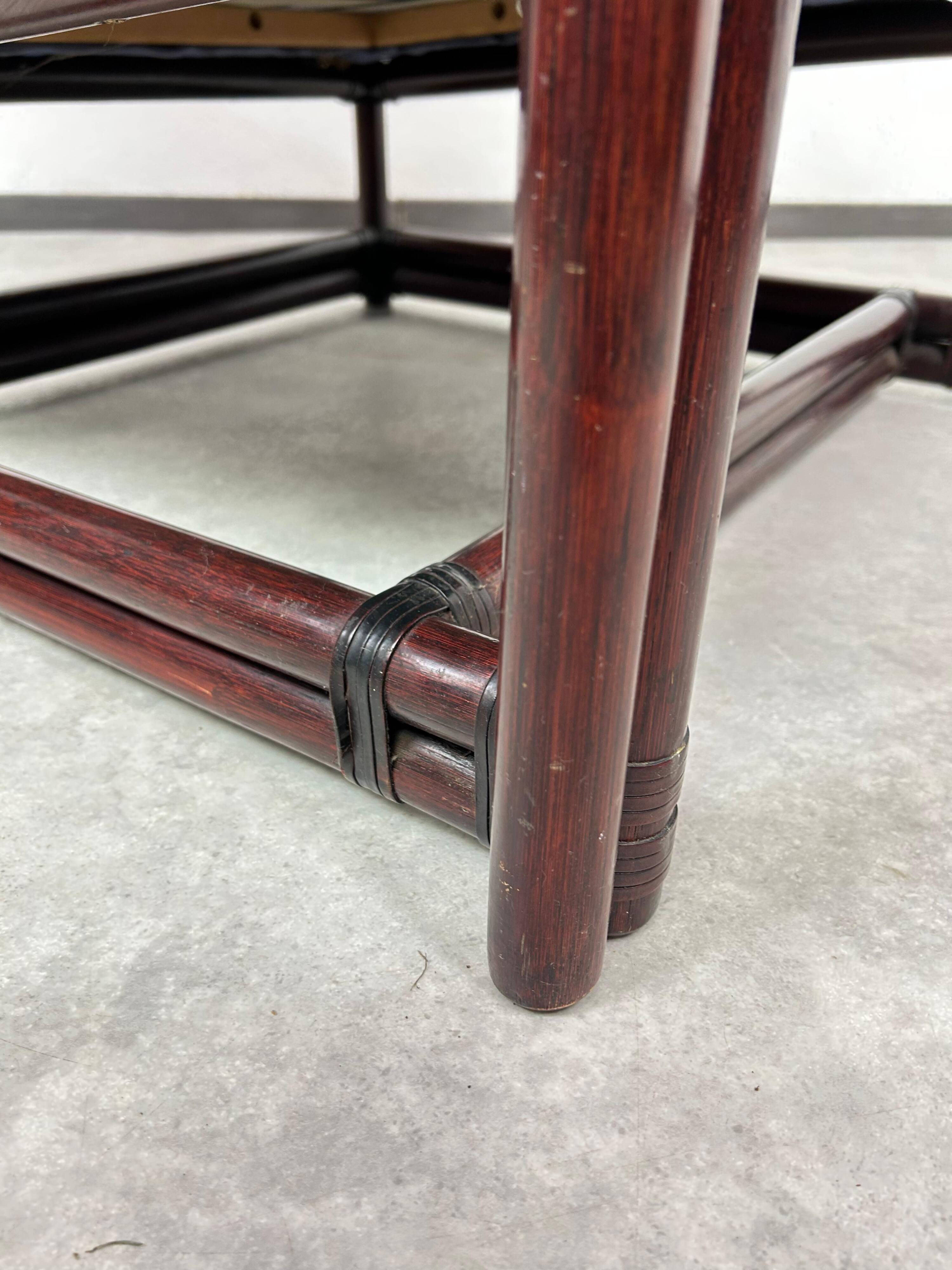 Fauteuil à oreilles en bambou de style milieu du siècle avec tabouret par Gervasoni