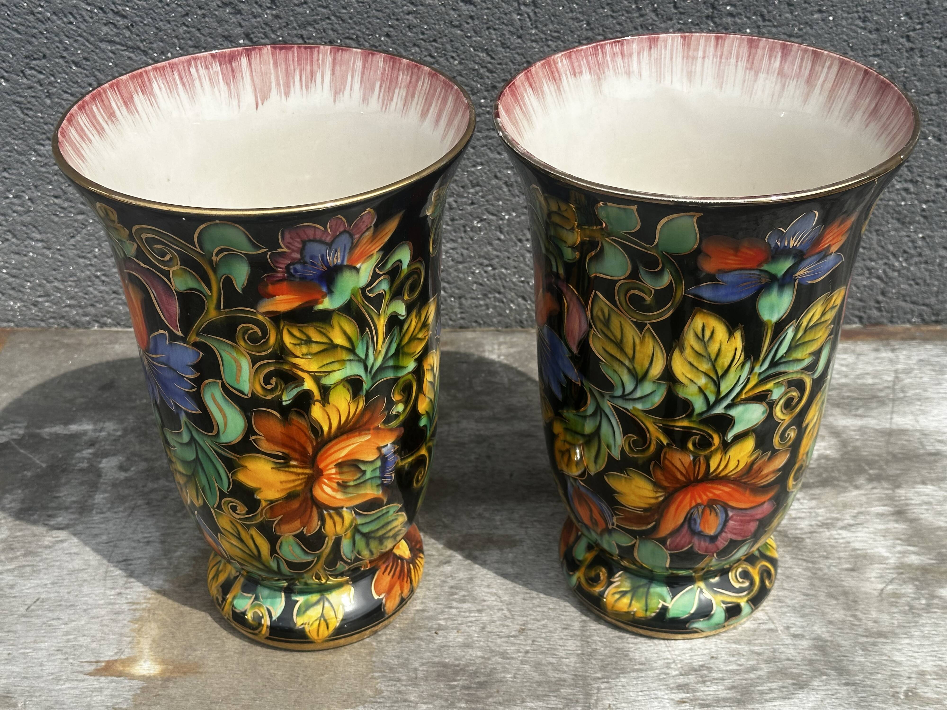 Paire de Vase en Céramique Peint Main H 31 cm signés Hubert Béquet