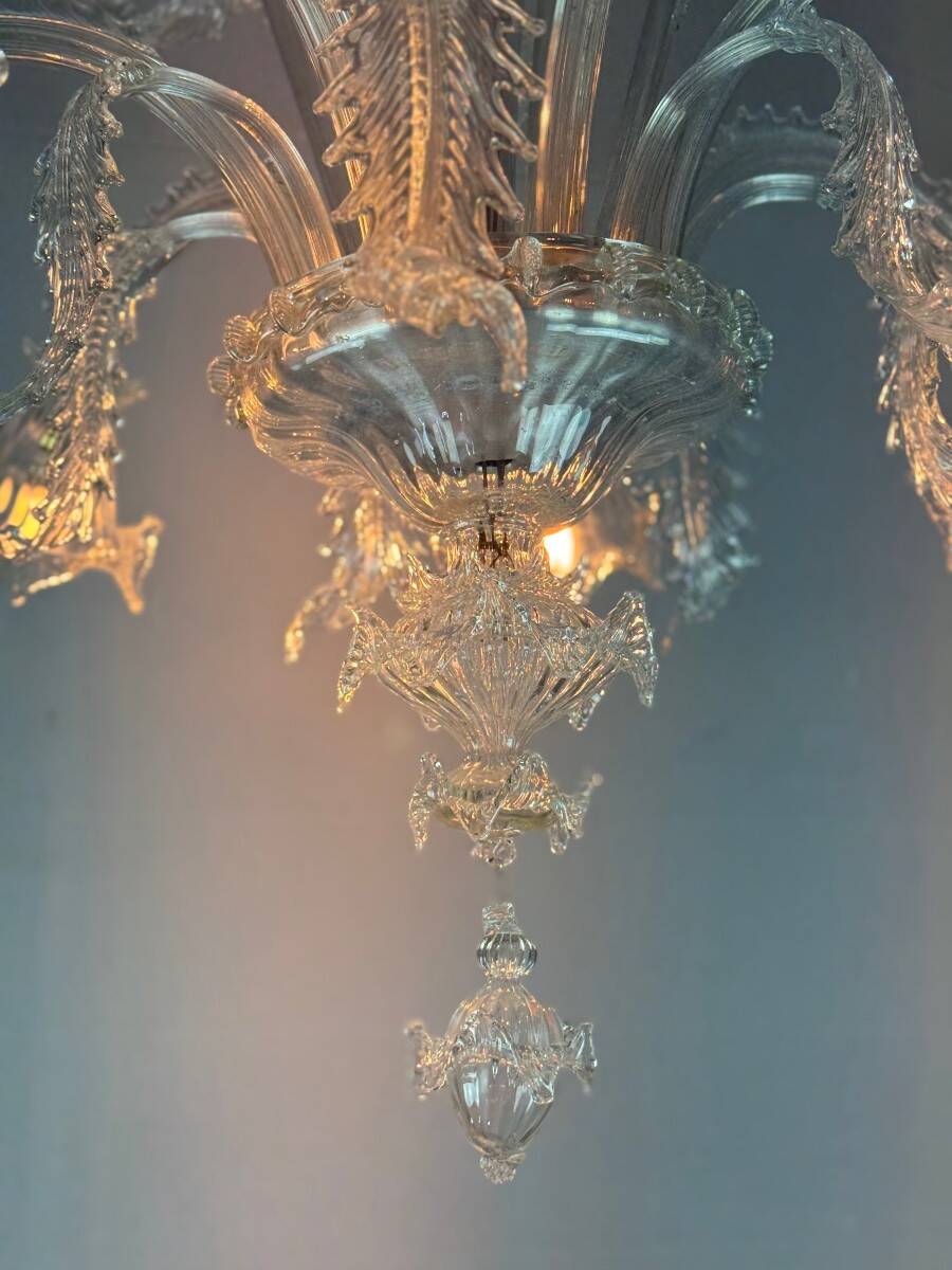 Venetian chandelier in colorless Murano glass, 7 light arms circa 1930