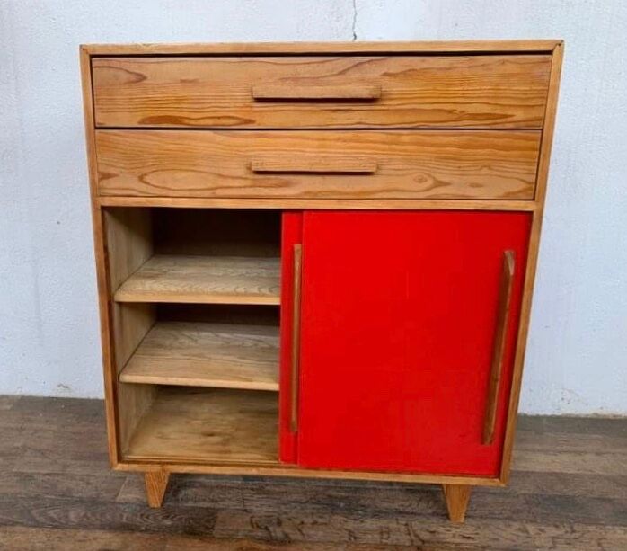 Small infilade vintage chest of drawers 2 sliding doors 2 drawers