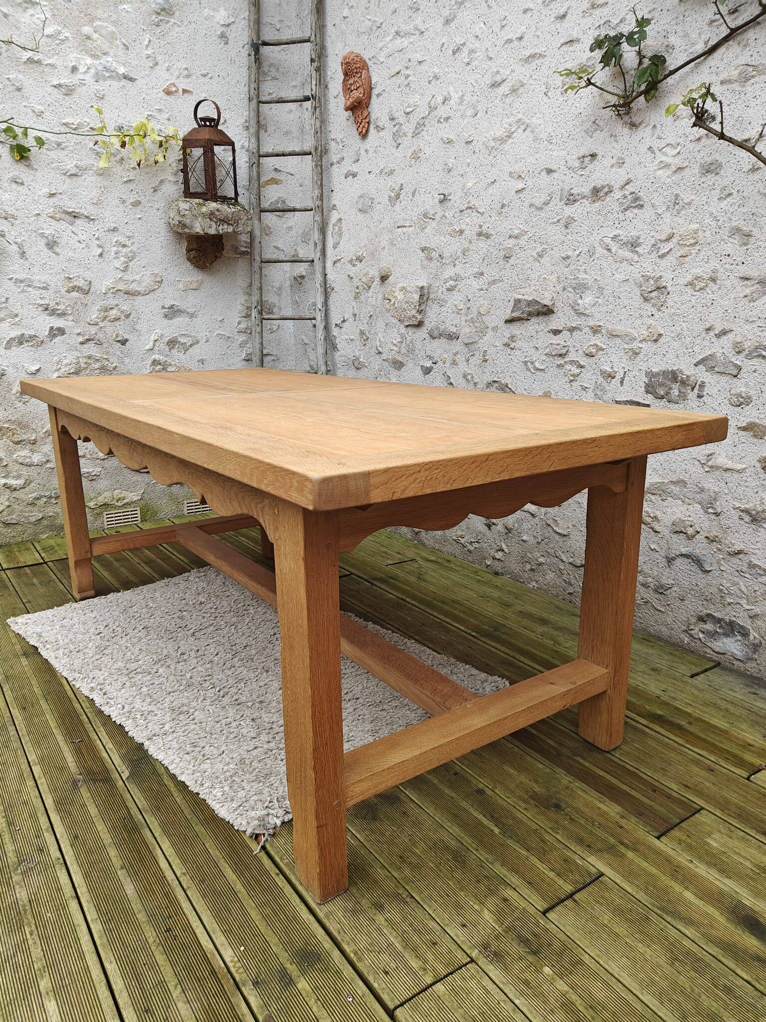 Oak farmhouse table stamped R Trotel