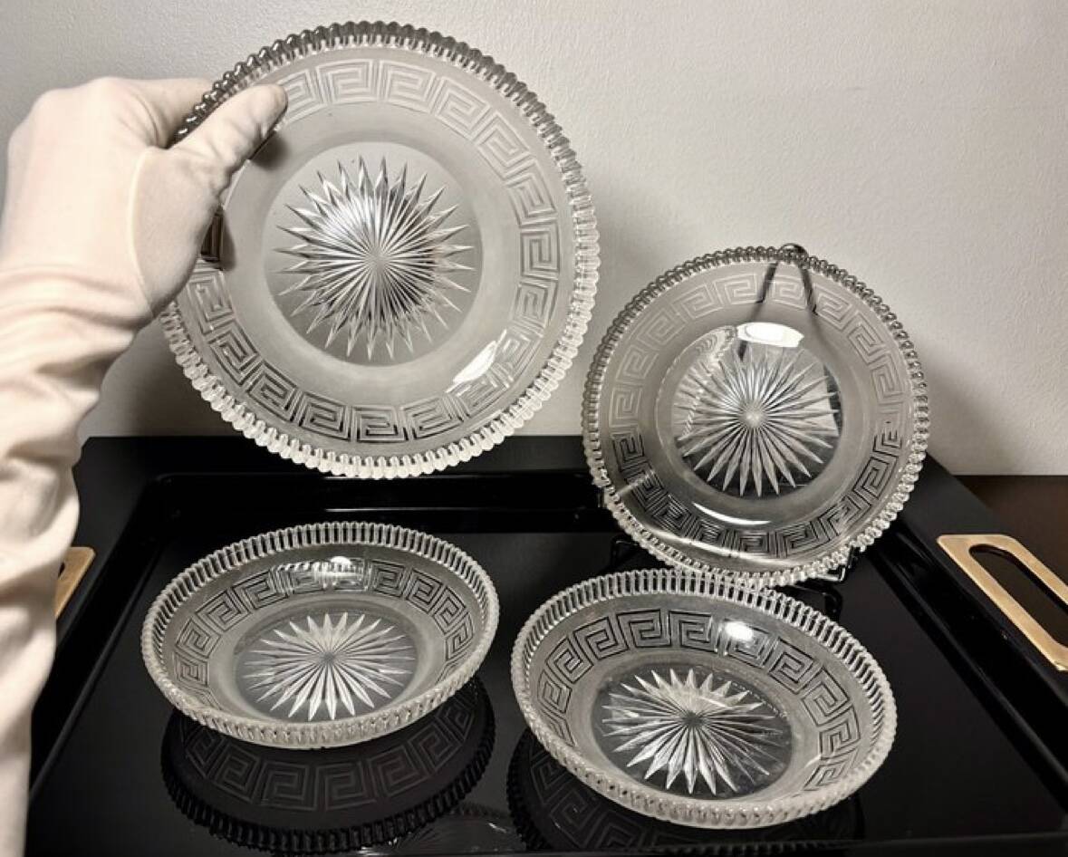 4 Baccarat plates in Greek key pattern 19th century