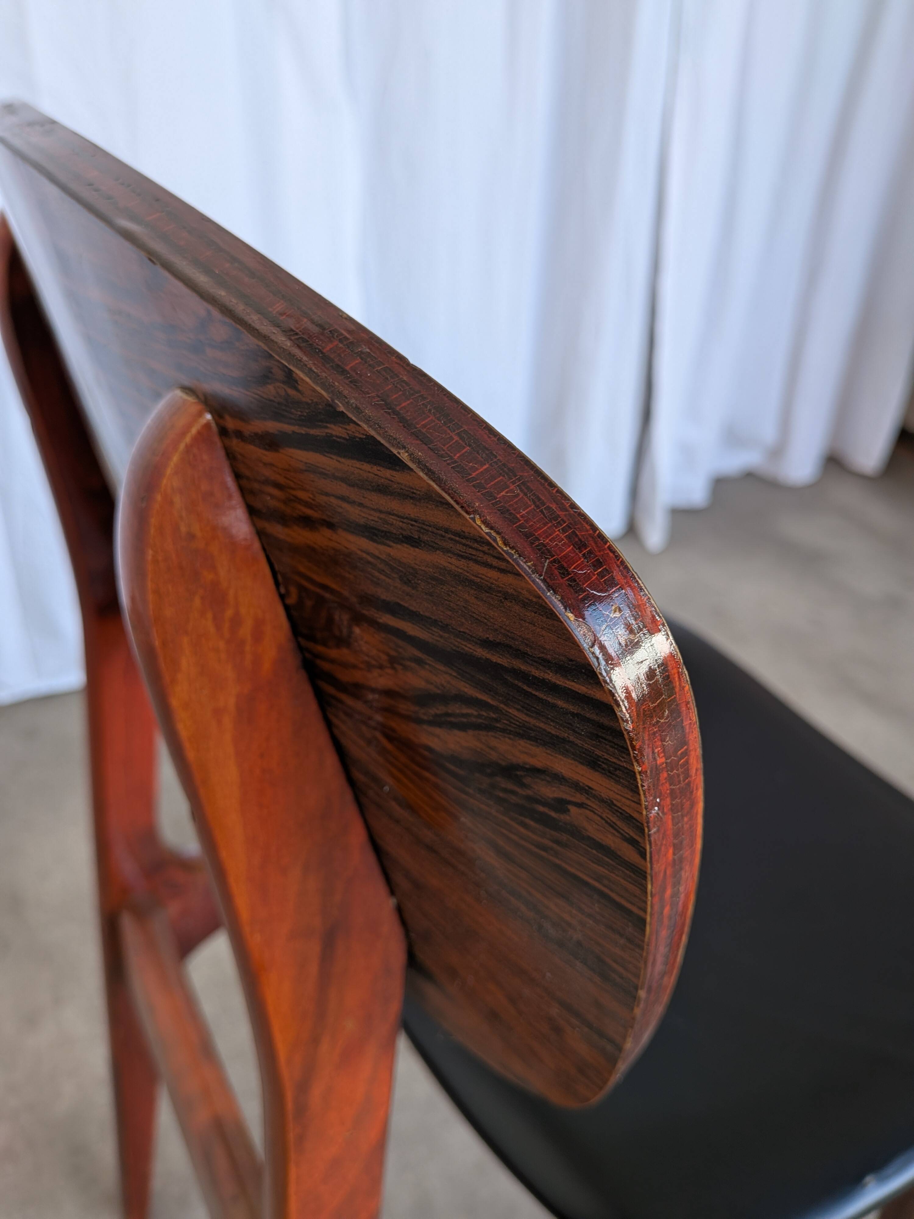 Vintage Mid-Century Wooden Dining Chair with Black Leather Seat