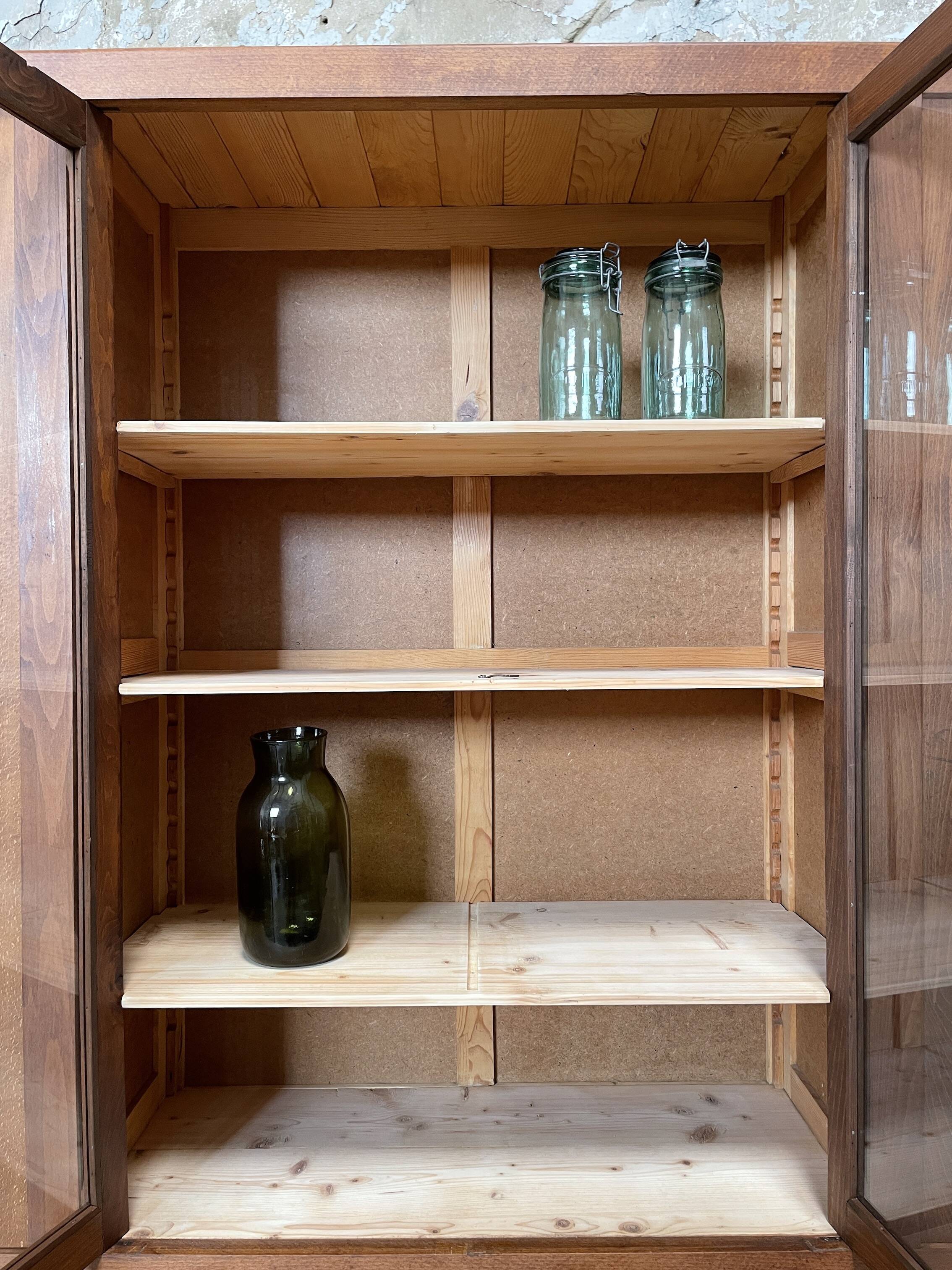 Solid wood display cabinet.