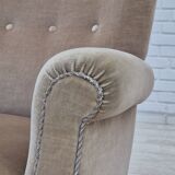 1970s, Danish highback armchair, original condition, furniture velour, bech wood.