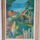 Oil painting on canvas signed Besacier — colourful village landscape