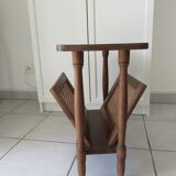 Vintage wooden and cane magazine rack Side table