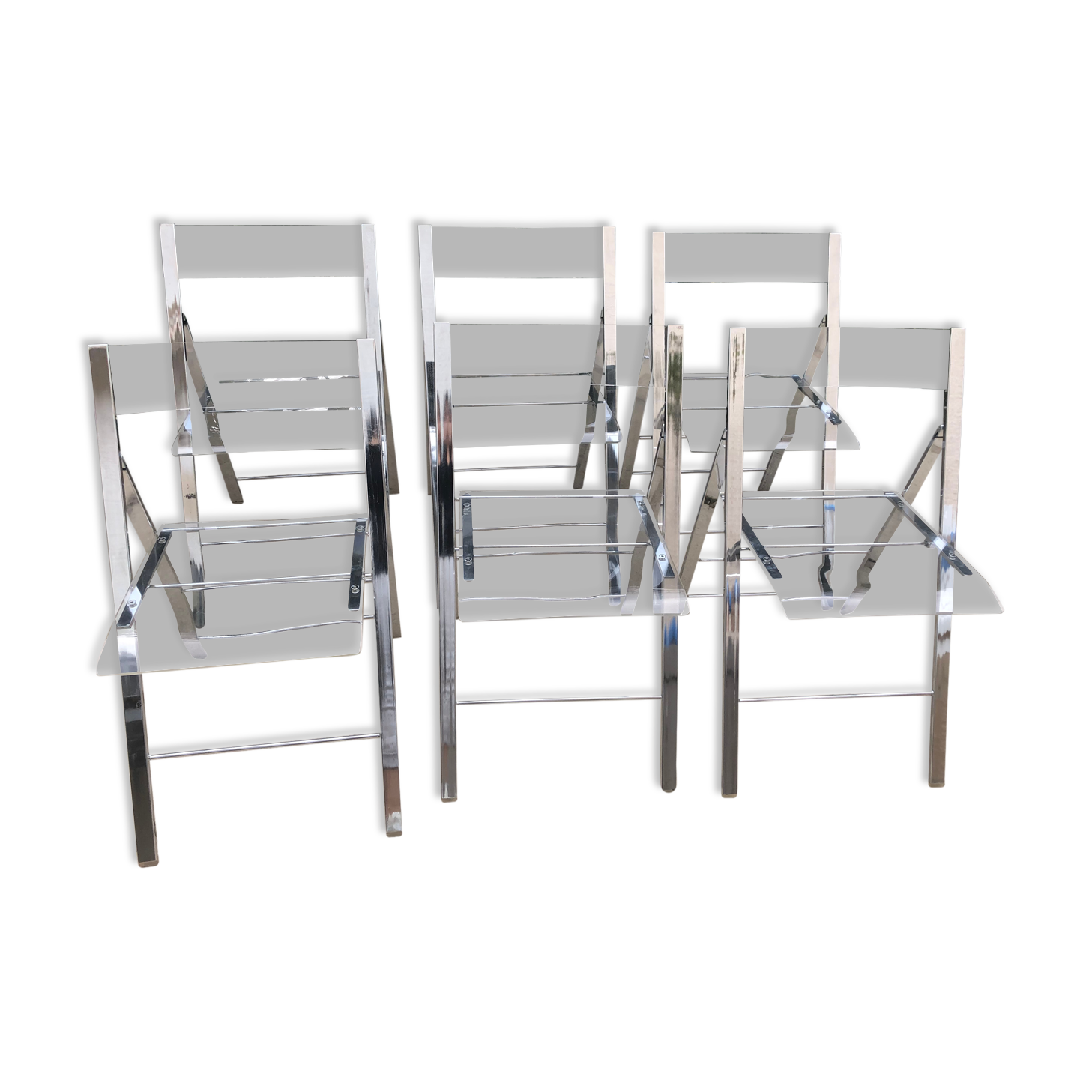 Plexiglass and chrome metal design folding chairs