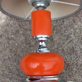 Designer lamp from the 70s in chrome metal and orange lacquered wood
