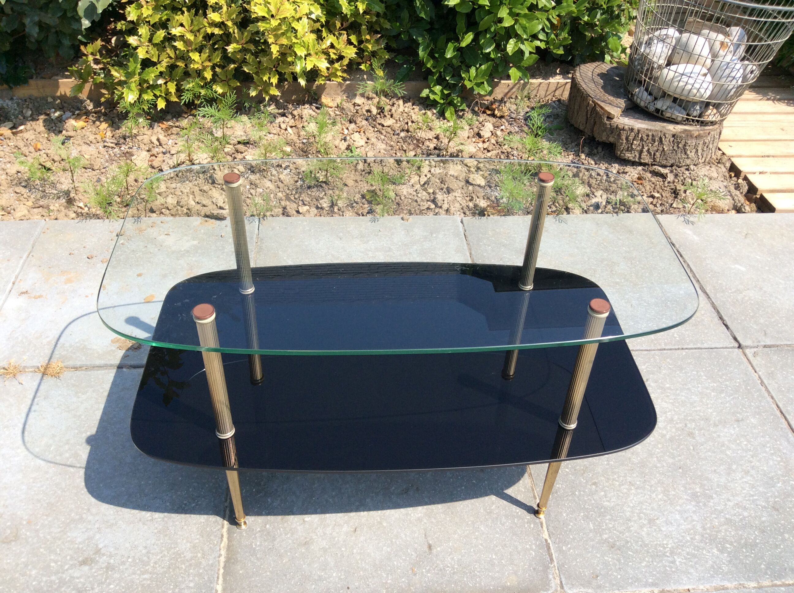 Glass and brass coffee table