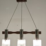 Scandinavian chandelier with 3 lights in teak and glass from the 60s/70s