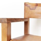 Chaise avec accoudoirs en pin massif et cuir de selle de Biosca