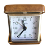 Old travel alarm clock alphalux quartz plastic + vintage brown case
