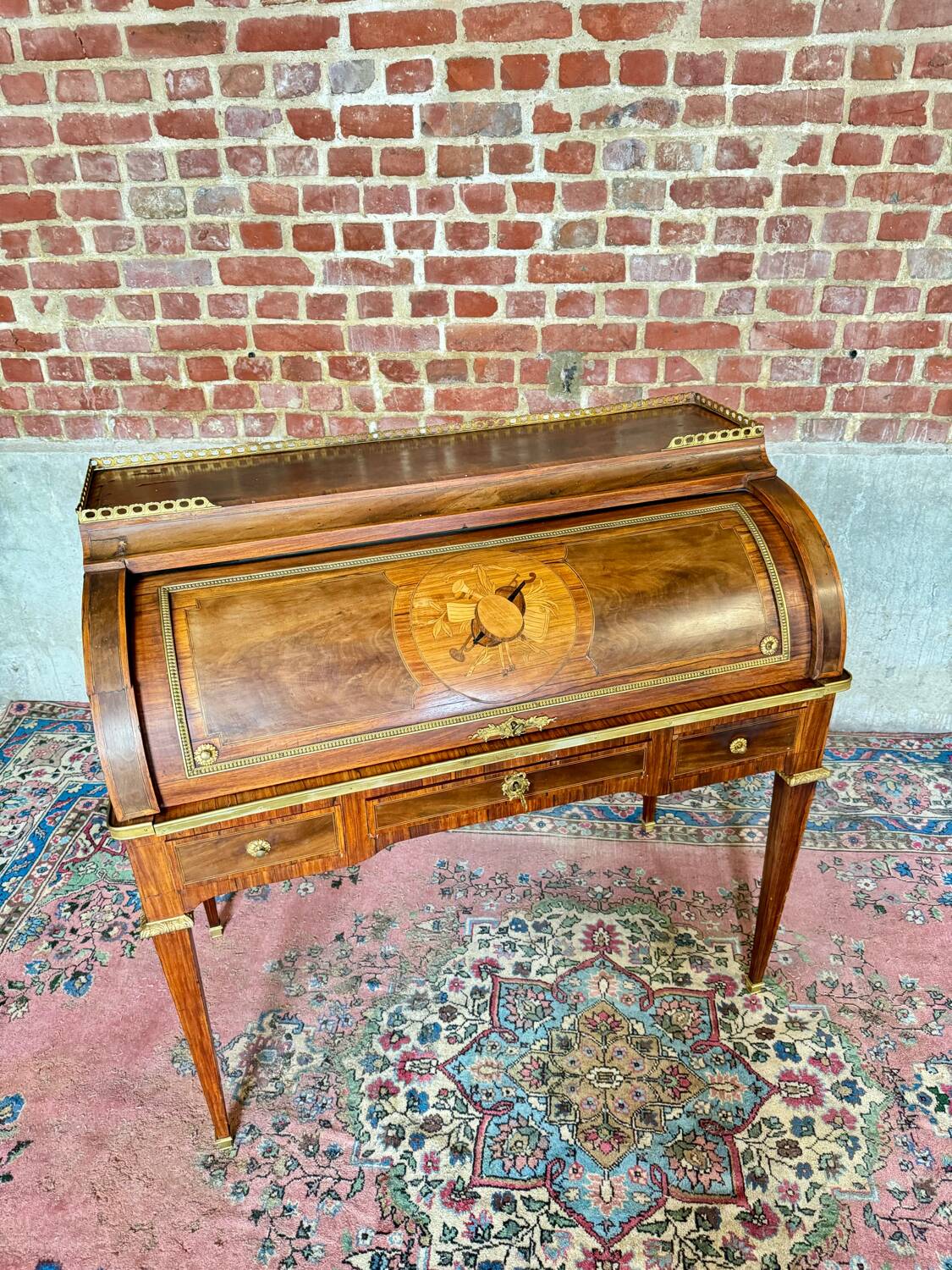 Bureau Cylindre En Marqueterie De Style Louis XVI XIX Eme Siècle