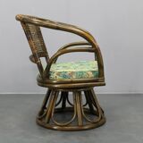 1980s Set of Four Rattan Armchairs with Fabric Pillows