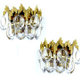 Pair of vintage wall lamps, gold fine gold, crystal, 60s