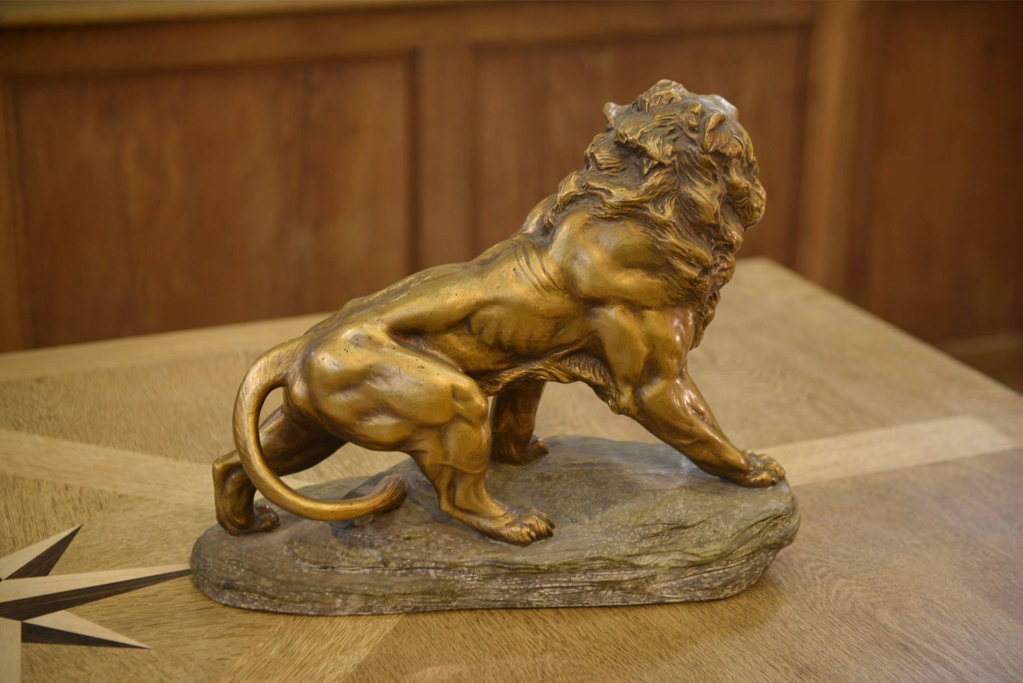 Sculpture of a lion in patinated terracotta by A. Fagotto, 1930s.