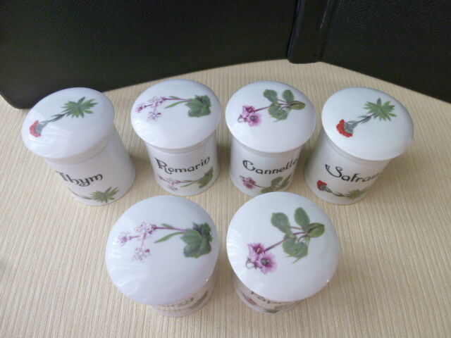 Series of 6 porcelain spice pots from Berry Lourioux