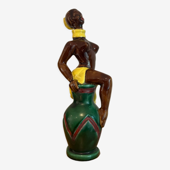 Decorative bottle 1950 in vallauris ceramic