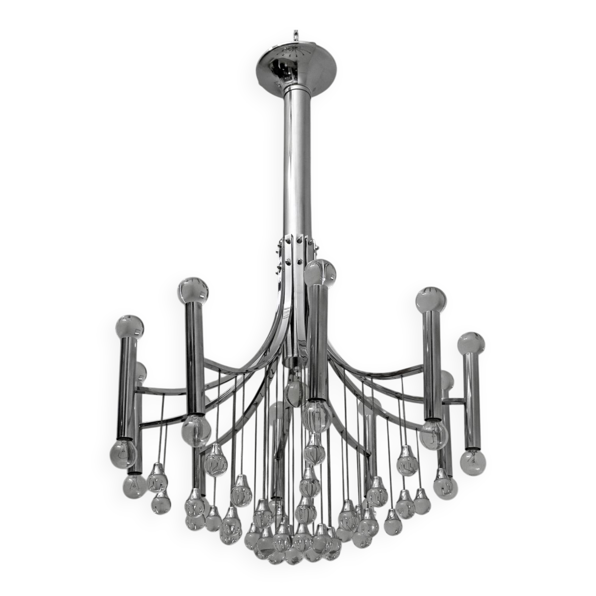 Mid-Century Modern Italian Chrome and Glass Chandelier, 1970