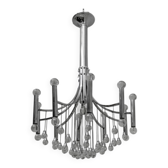 Lustre italien moderne du milieu du siècle en chrome et verre, 1970