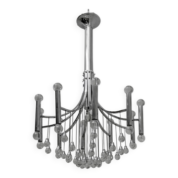 Mid-Century Modern Italian Chrome and Glass Chandelier, 1970