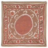 Suzani Bedspread - Neutral Red Colorful Uzbek Table Cloth - Tribal Embroidery Wall Decor