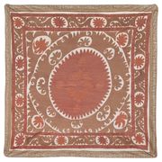 Suzani Bedspread - Neutral Red Colorful Uzbek Table Cloth - Tribal Embroidery Wall Decor