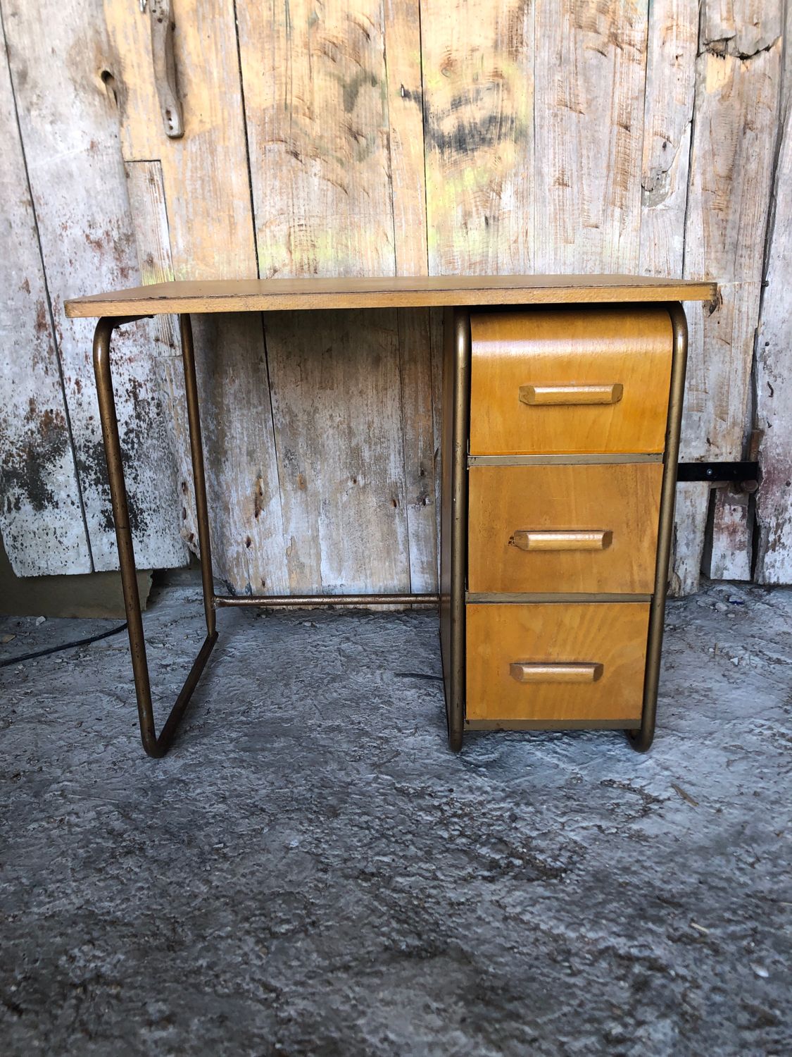 Office style stella metal & wood 3 drawers 70s vintage #a144