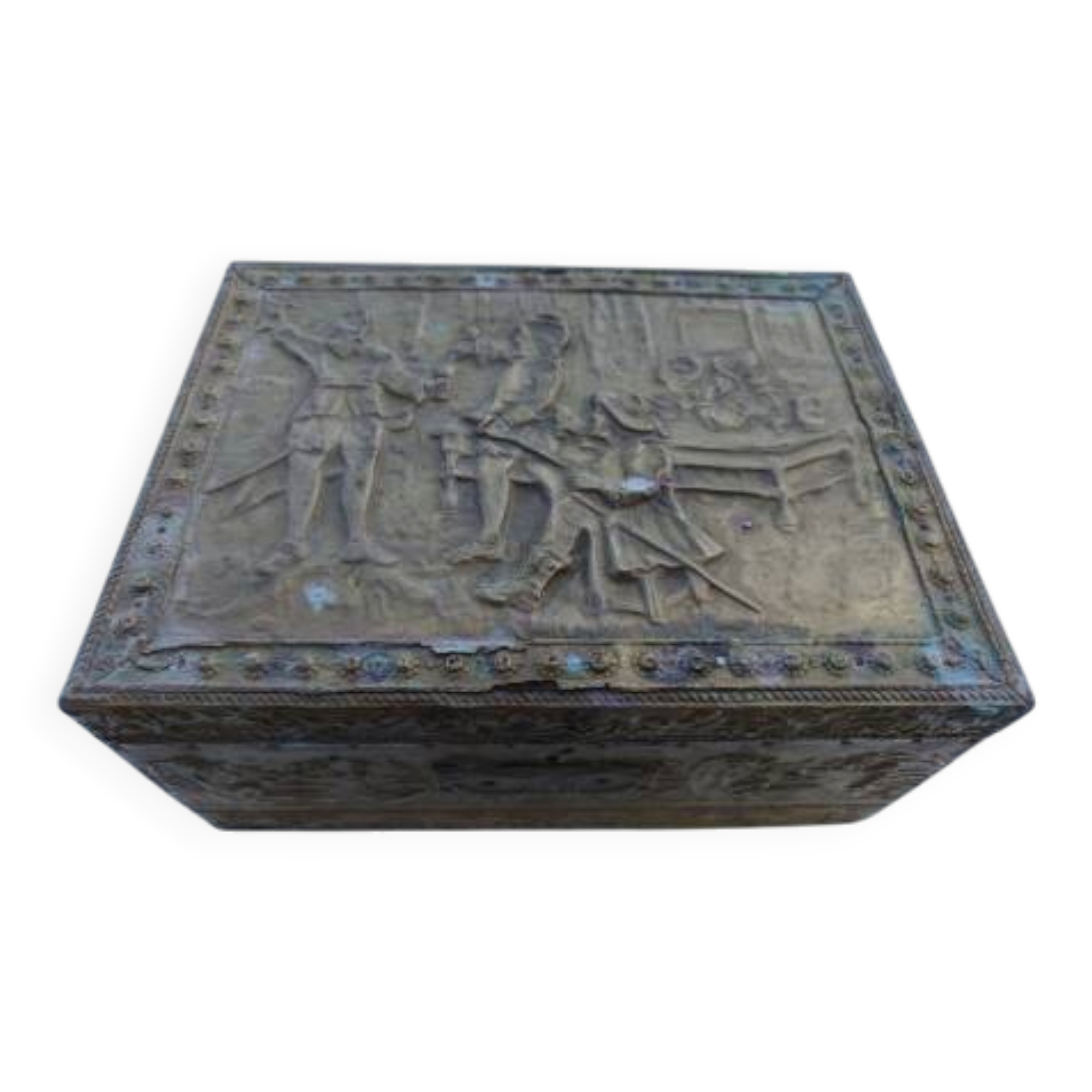 Antique repoussé brass box
