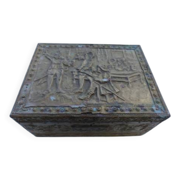 Antique repoussé brass box