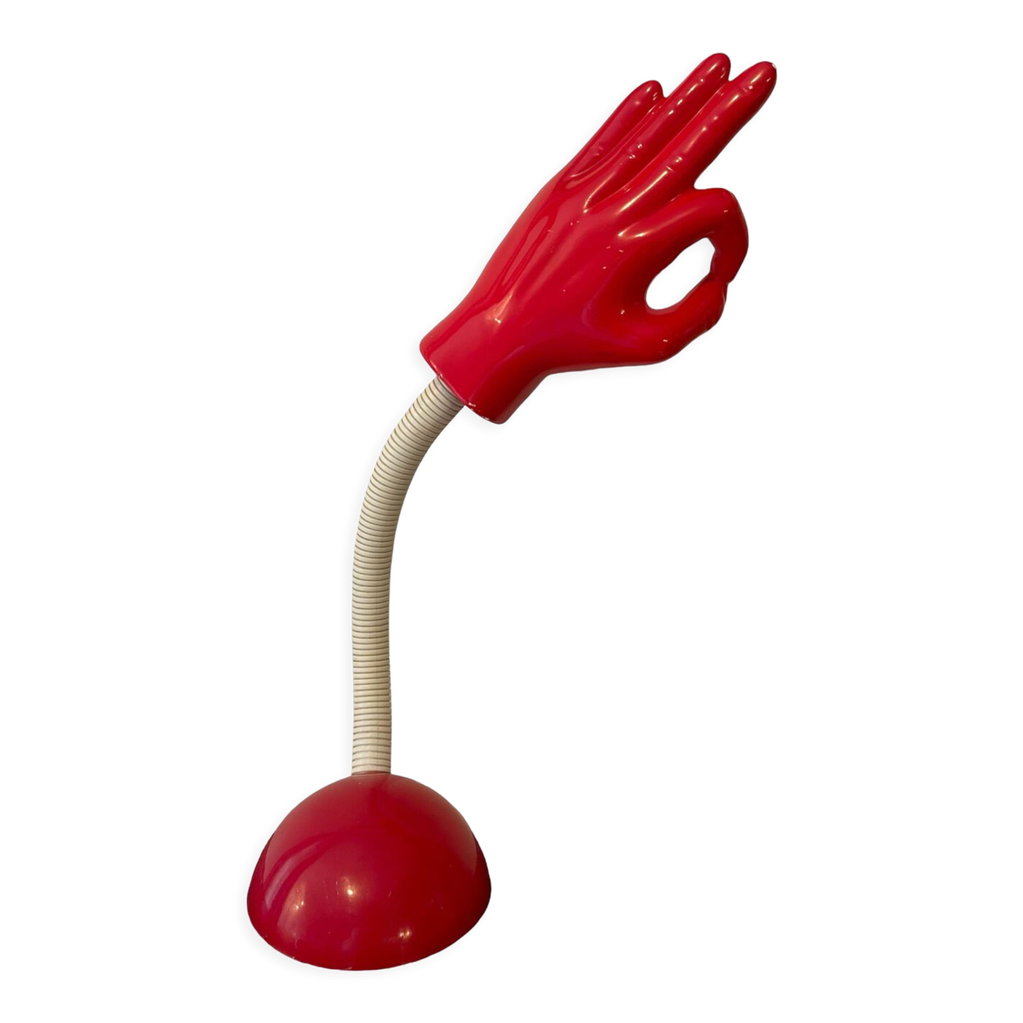 Articulated desk lamp in the shape of a vintage red and white hand