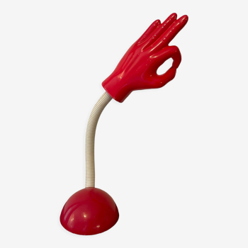 Lampe de bureau articulée en forme de main rouge et blanche vintage