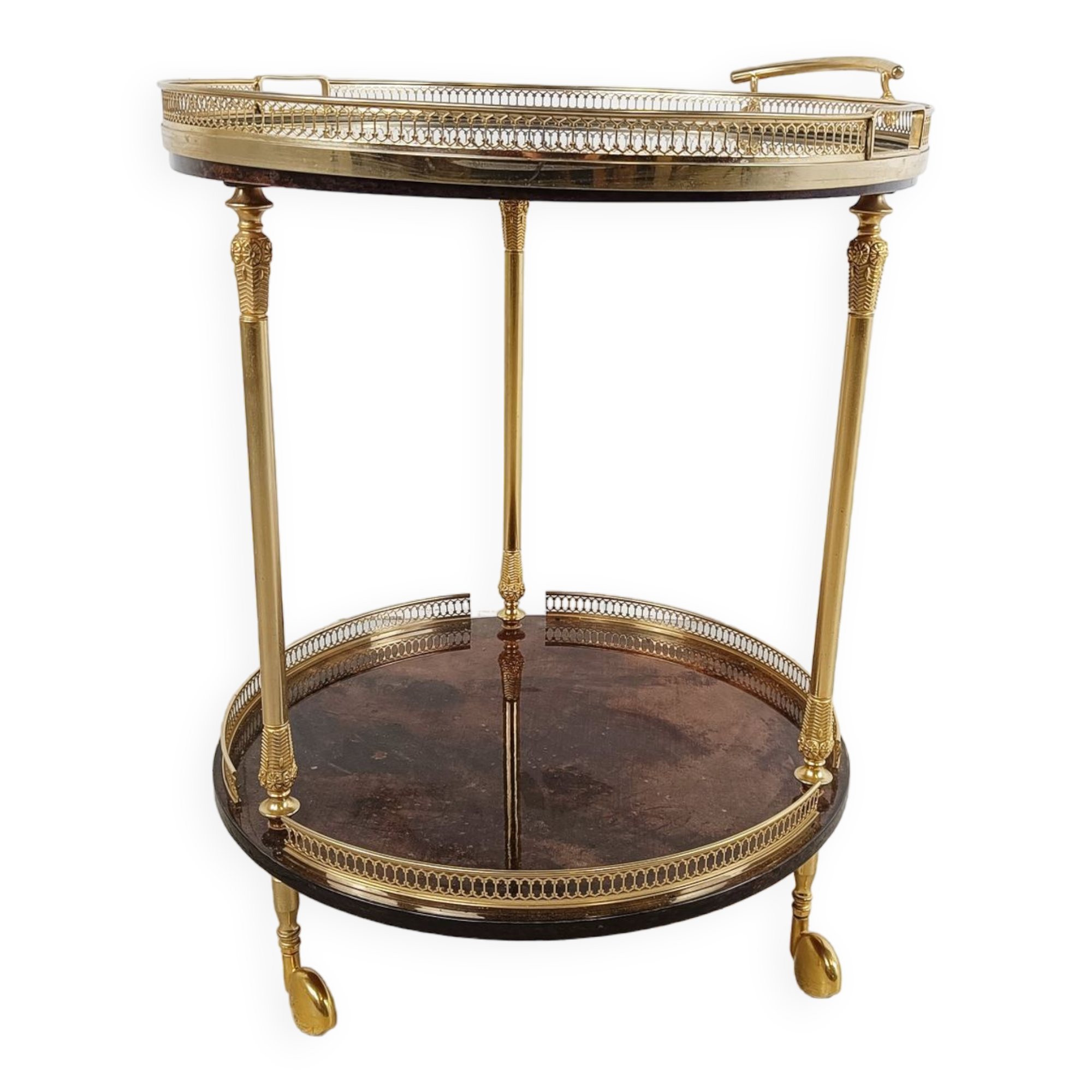 Italian goatskin and parchment serving bar cart