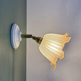Vintage tulip wall lamp in white and brown frosted glass